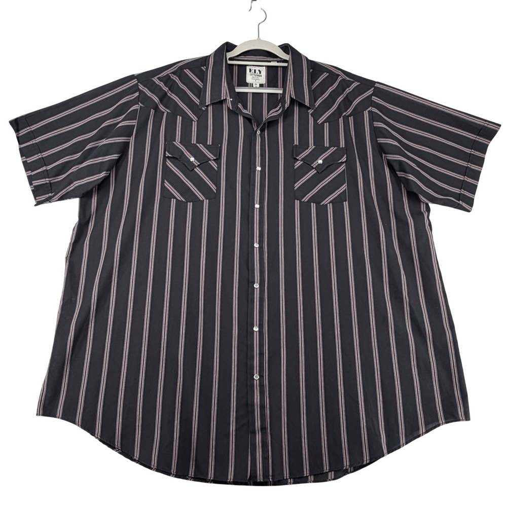 Ely Cattleman Western Shirt Mens 3X Big Black Striped Short Sleeve Pearl Snap